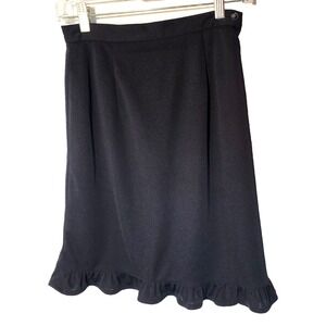 Poone Black Knit Lined Skirt Ruffle Hem Side Zip Stretch Size XS/SM Whimsy‎ Goth